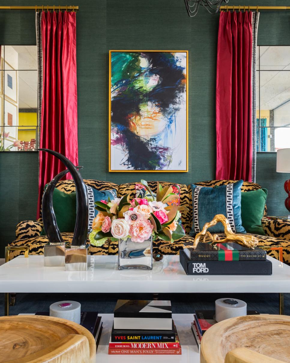 Modern Eclectic Living Room With Bold Colors And Animal Print Eclectic Living Room With Bold Color And Pattern Accessories