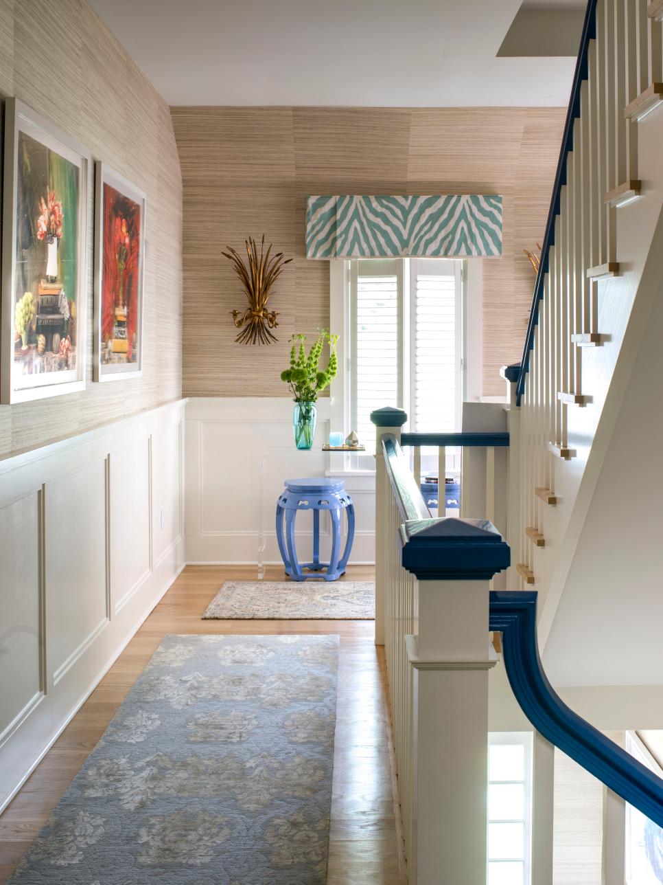 Multicolored Eclectic Hall With Blue Stool Eclectic Hall With Blue Stool