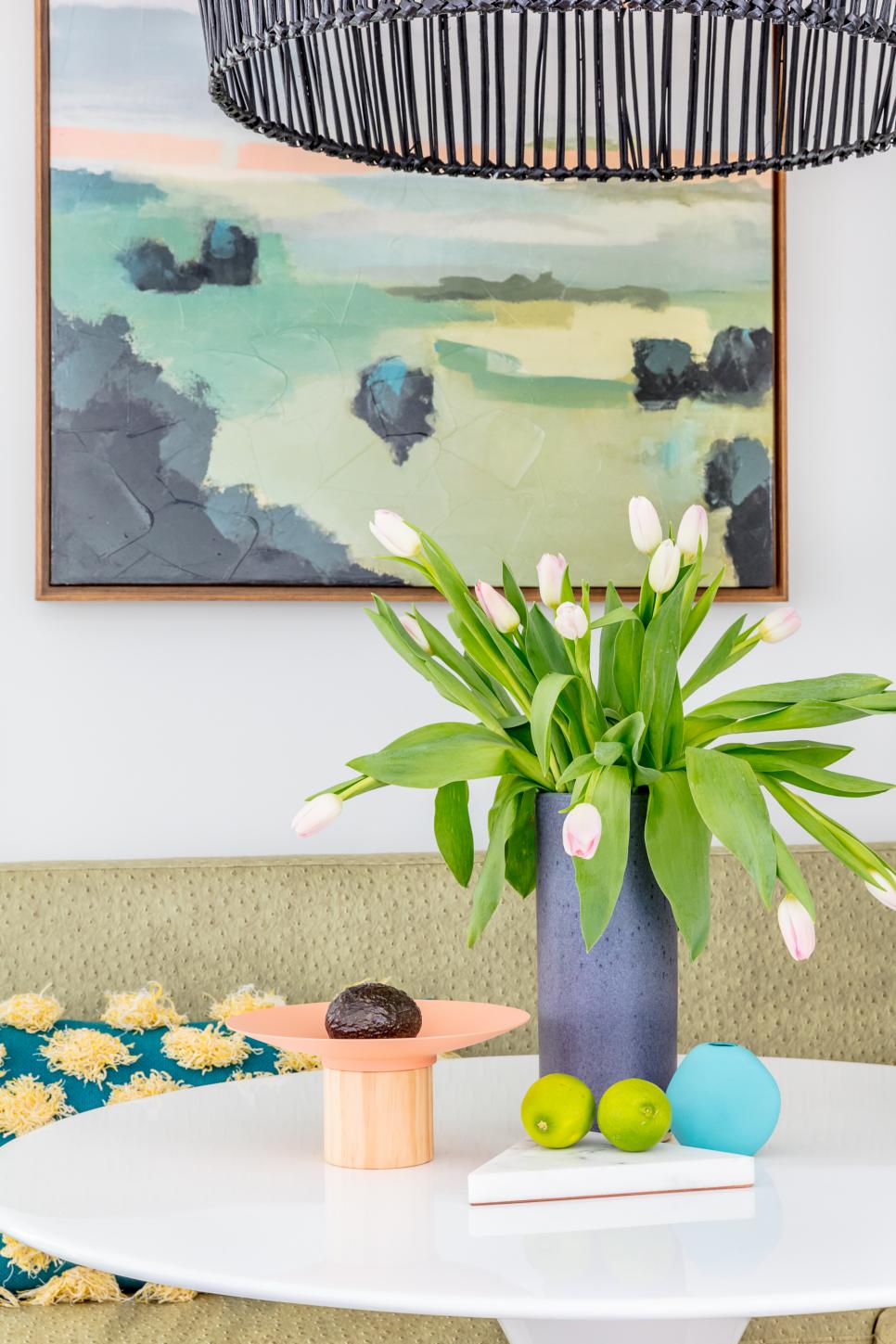 Colorful Dining Area With Tulips Colorful Dining Area