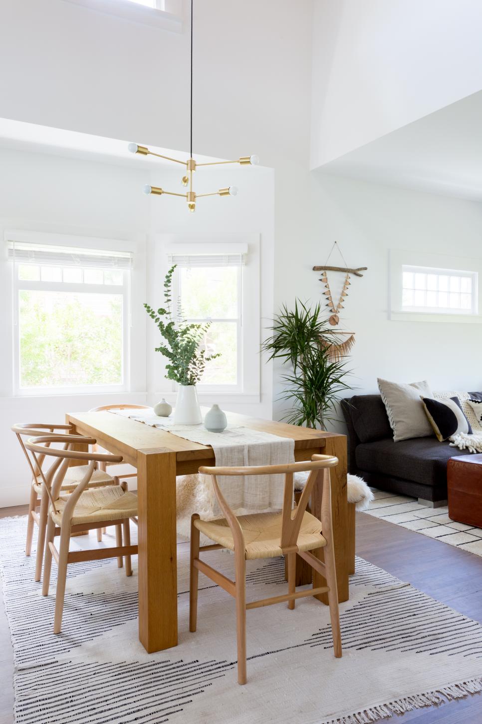 Contemporary Neutral Dining Area With Striped Rug Dining Area With Striped Rug