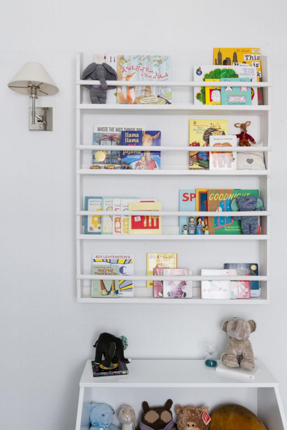 White Bookshelf With Kids' Books White Kid Room Bookshelf