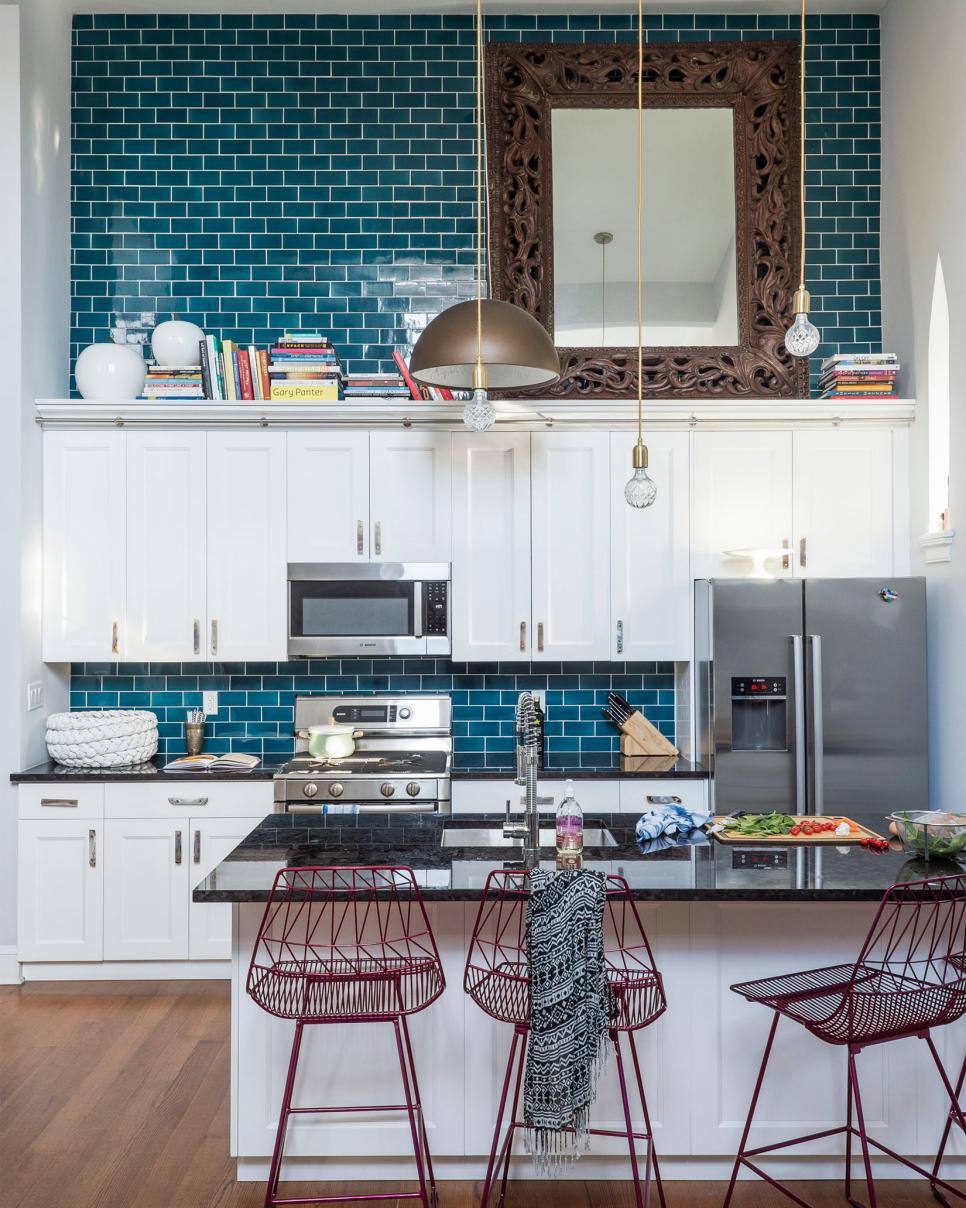 Contemporary Blue and White Open Plan Kitchen Blue and White Open Plan Kitchen