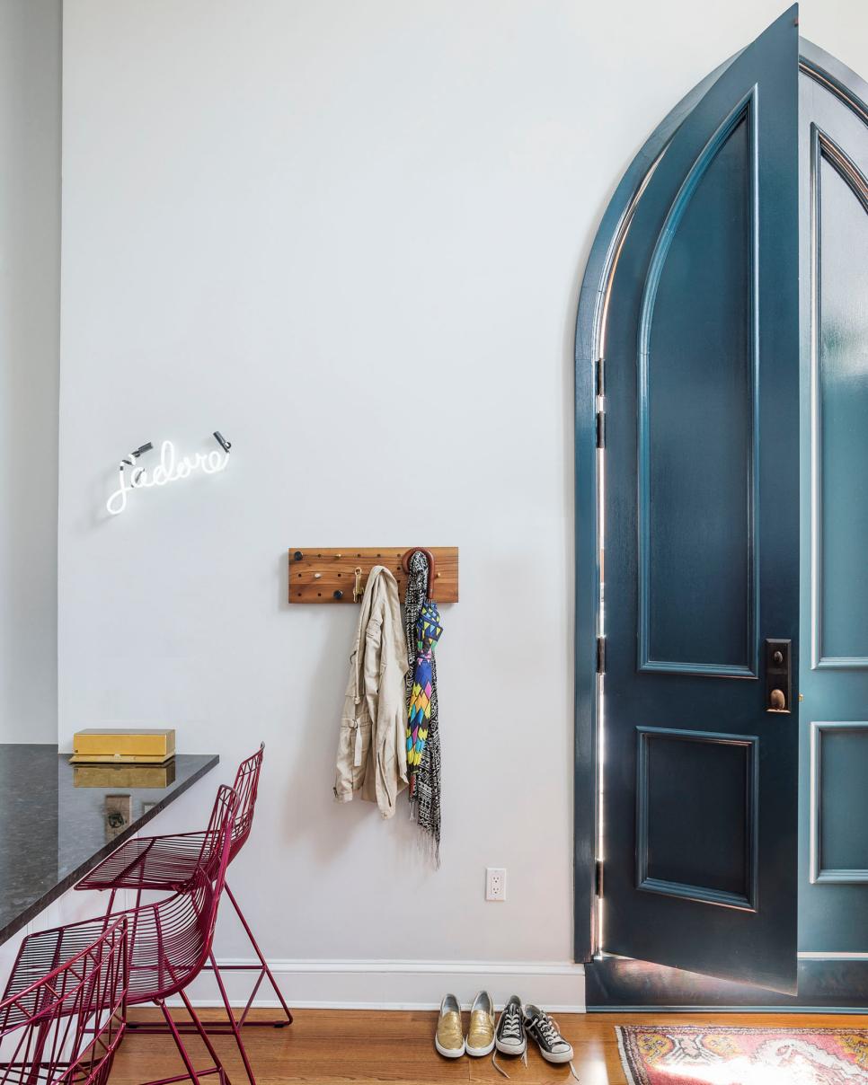 Eclectic Foyer With Arched Blue Door Foyer With Arched Blue Door