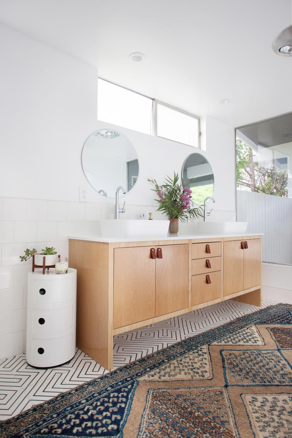 Modern Master Bath with Unexpected Accents White Modern Master Bath