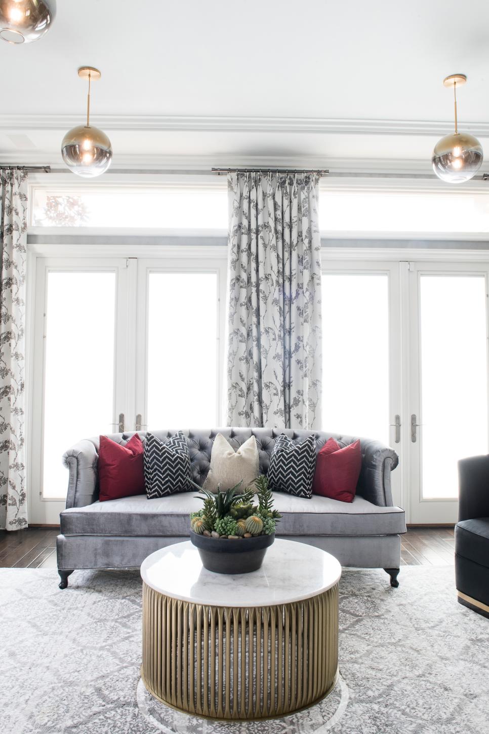 Gray Art Deco Sitting Room With Red Pillows Gray Art Deco Sitting Room