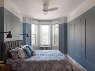 Blue Contemporary Master Bedroom With Bay Window