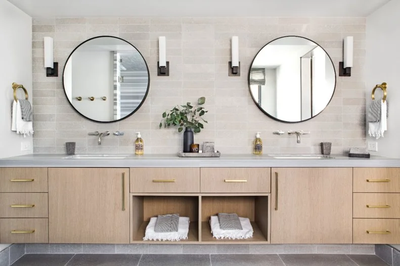 Double Vanity and Round Mirrors