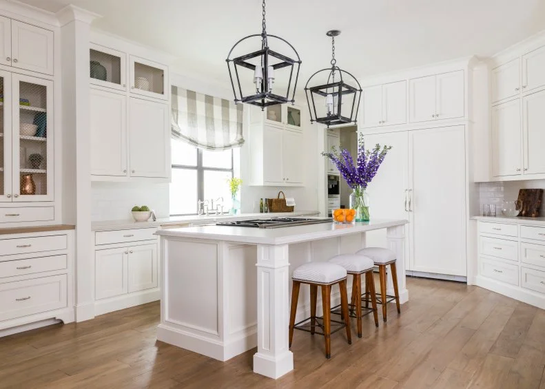 White Kitchen With Lantern Pendants