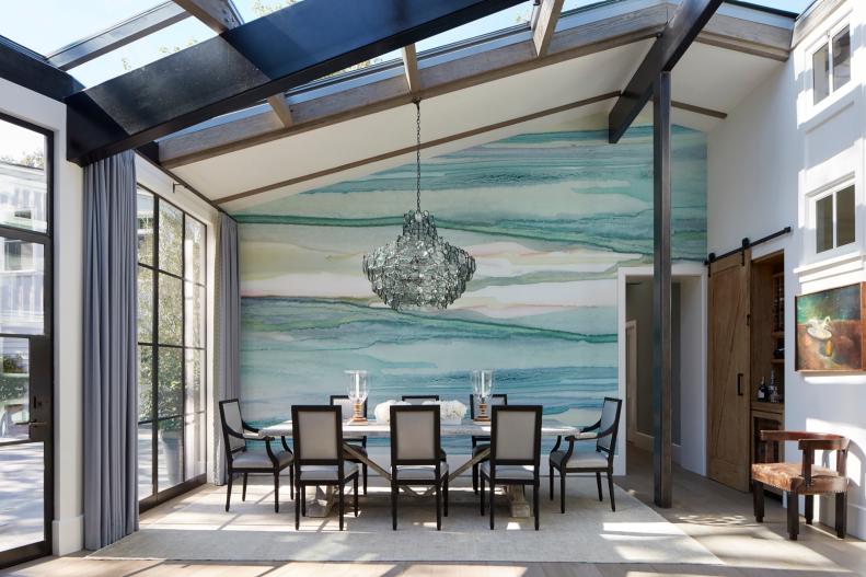 Dining Room With Watercolor Wallpaper