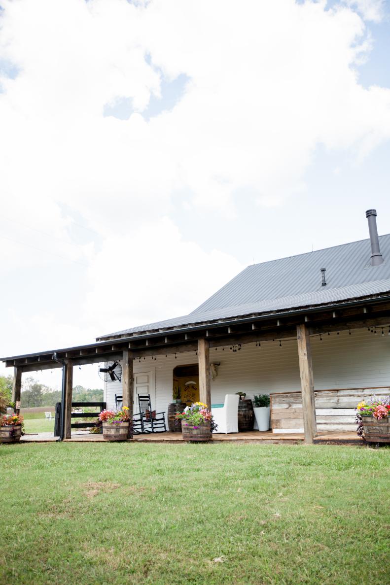 Rocking Chairs and Plants on Farmhouse Porch