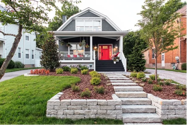 Front Yard With Stone Wall