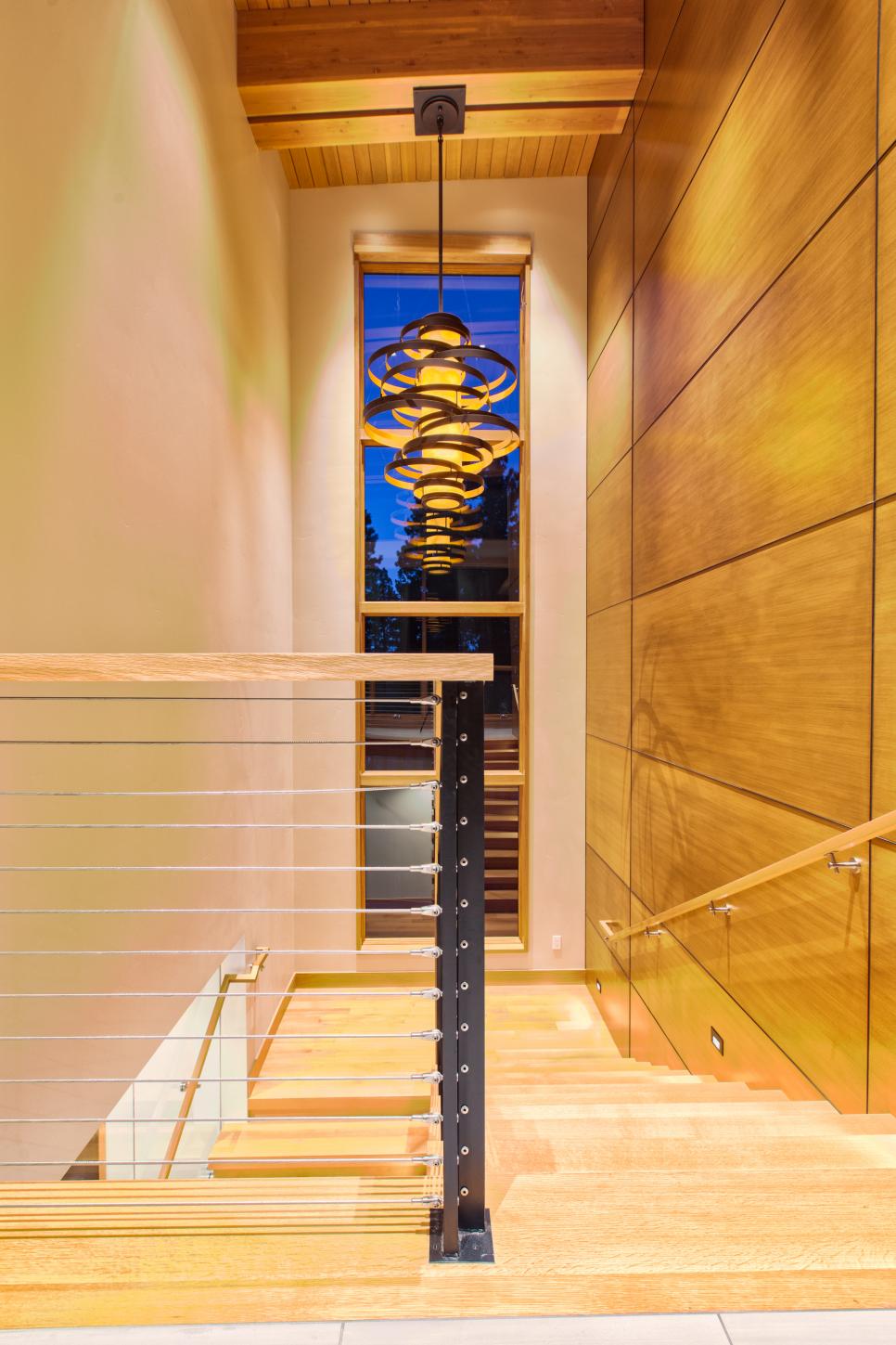 Modern Stairwell With Wood-Paneled Walls modern stairwell with wood-paneled walls