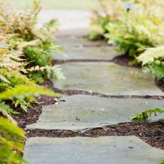Cottage Garden Flagstone Walkway With Lighting And Ferns