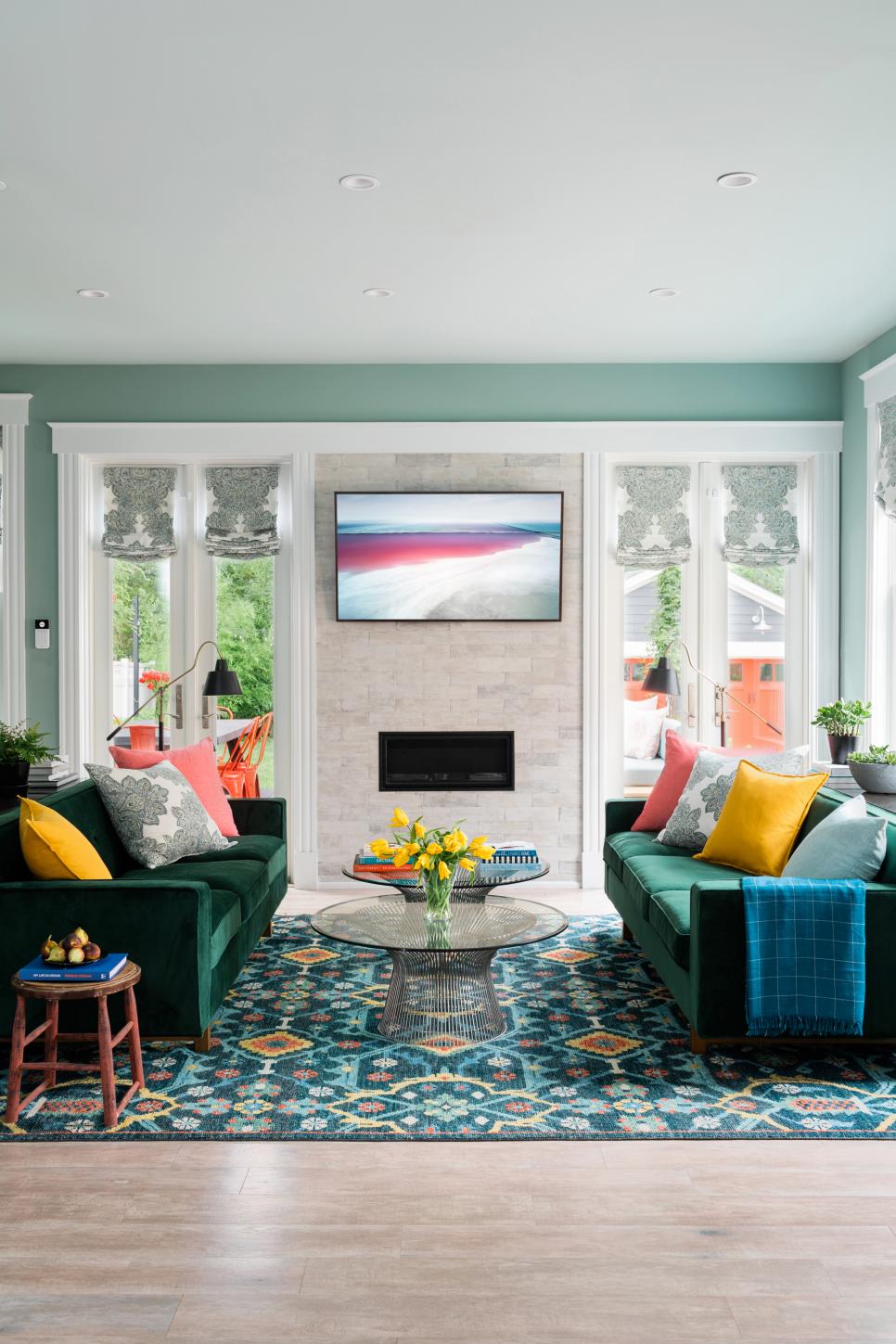 Color Strategy Green Living Room With Yellow Pillows