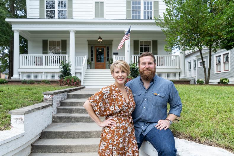 As seen on Home Town, Ben and Erin Napier (C) have completely renovated the Hogue residence in downtown Laurel, Mississippi. The exterior now features a new raised porch area, new paint and a new front door that welcomes the Hogues to the downtown area. (portrait)