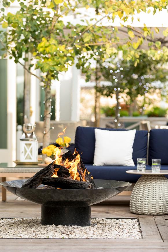 Fire Pit and Blue Chair