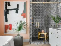 Custom Artwork Adds Fun Color to Contemporary Bathroom
