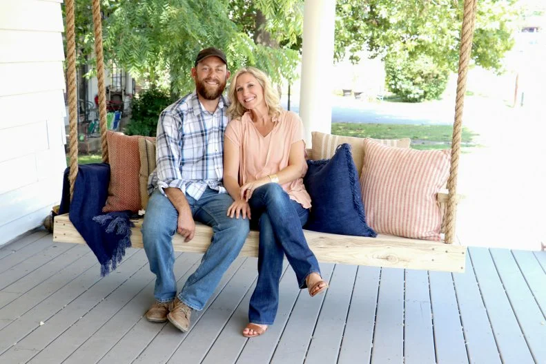 Dave and Jenny Marrs Enjoy a Moment on a Handmade Wood Porch Swing