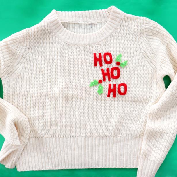 Plain Sweater With Felt Letters That Spell "Ho Ho Ho"
