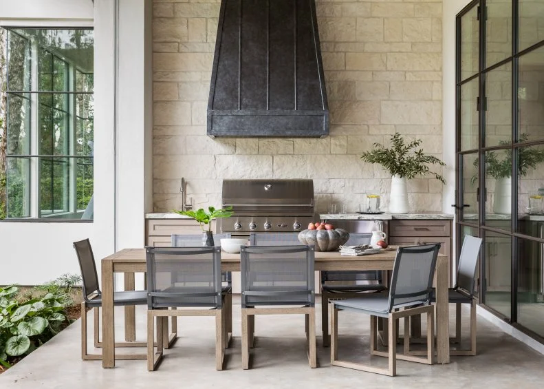 Outdoor Kitchen With Dining Table And Chairs For Eight Guests