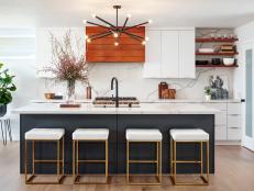 Clean Lines, Lots of Light, Striking Chandelier in Modern Kitchen