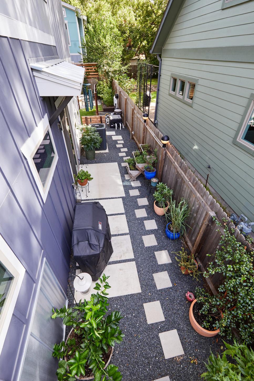 Small, Vertical Patio With Intentional Pavers Overhead View Of Vertical Patio With Pavers Leading To Pool
