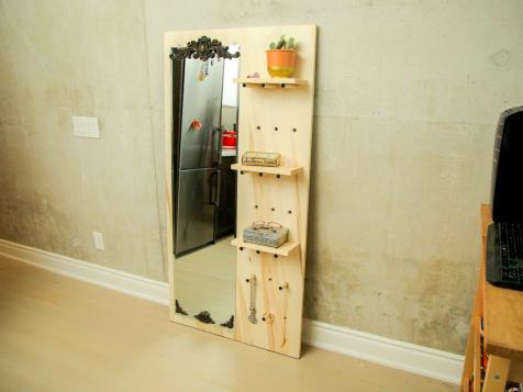 DIY Floor Mirror With Pegboard Storage