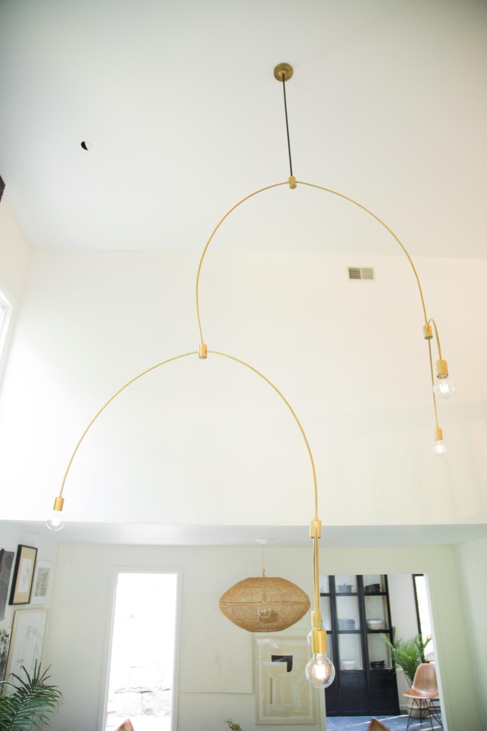Gold Light Fixture in Modern Black and White Great Room Gold Light Fixture