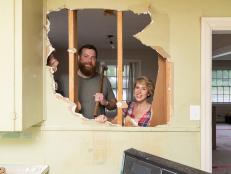 As seen on Home Town, Ben and Erin Napier (C) work on removing the wall between the dining room and kitchen in the Keller residence in Laurel, Mississippi, which is being completely renovated by Ben and Erin Napier. (portrait)