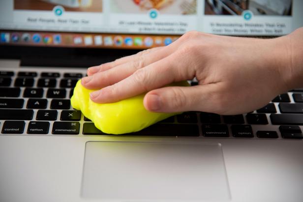 cleaning a keyboard with slime