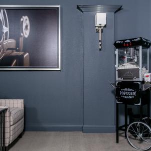 Gray Home Theater With Popcorn Cart