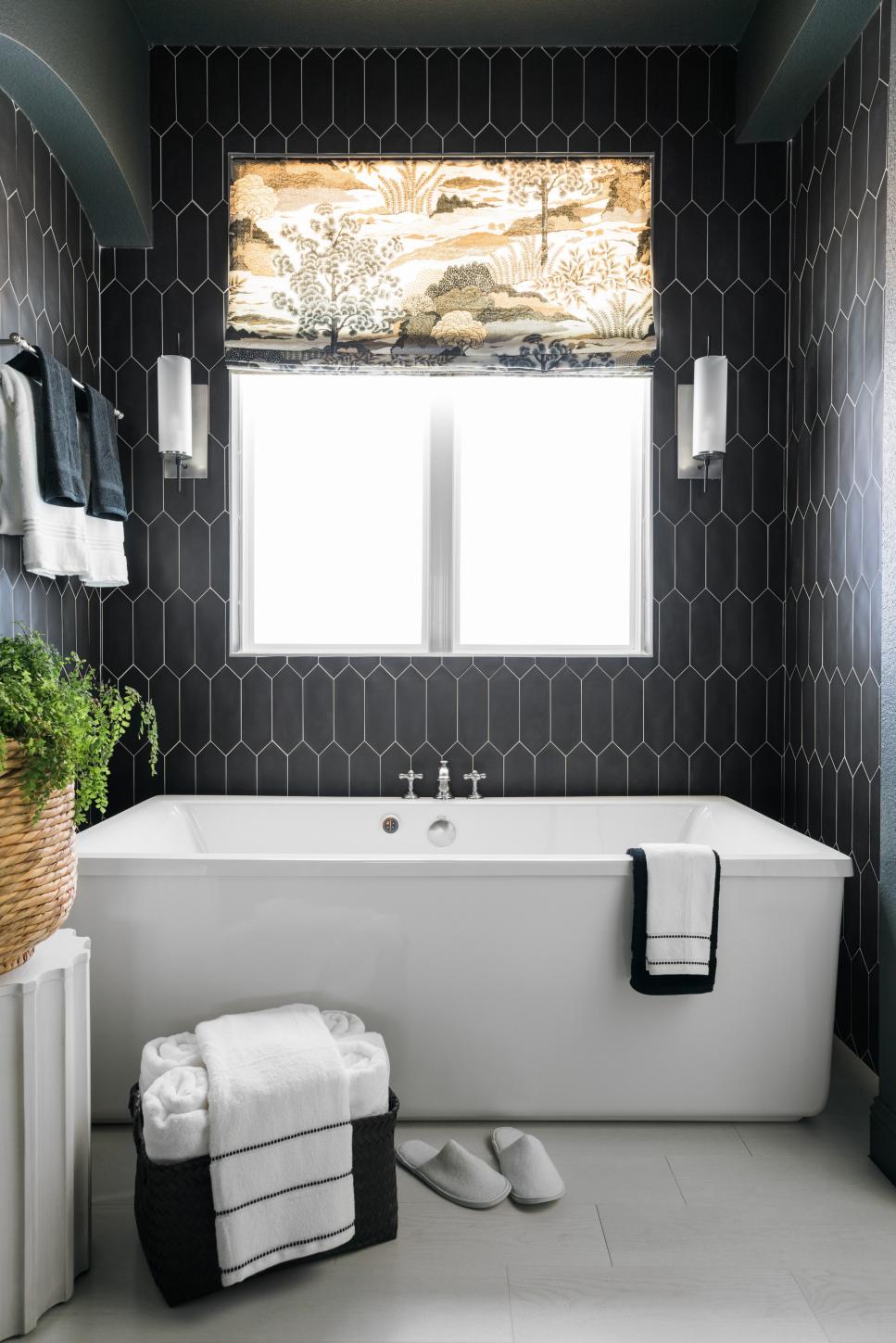 Soak Stress Away Soaking Tub With Black Backsplash