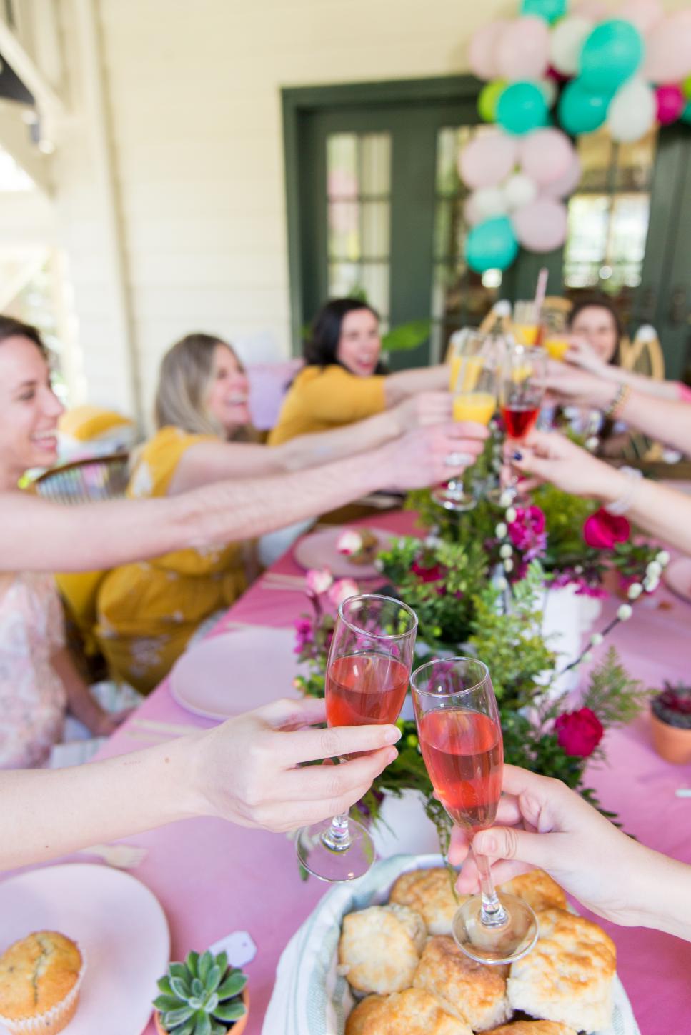 Glass Champagne Flutes Make a Backyard Bridal Party Elegant Guests Cheers Glass Champagne Flutes at a Backyard Bridal Party