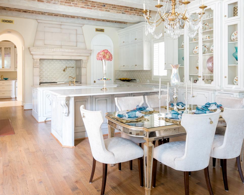 White French Country Kitchen With Dining Table White French Country Kitchen