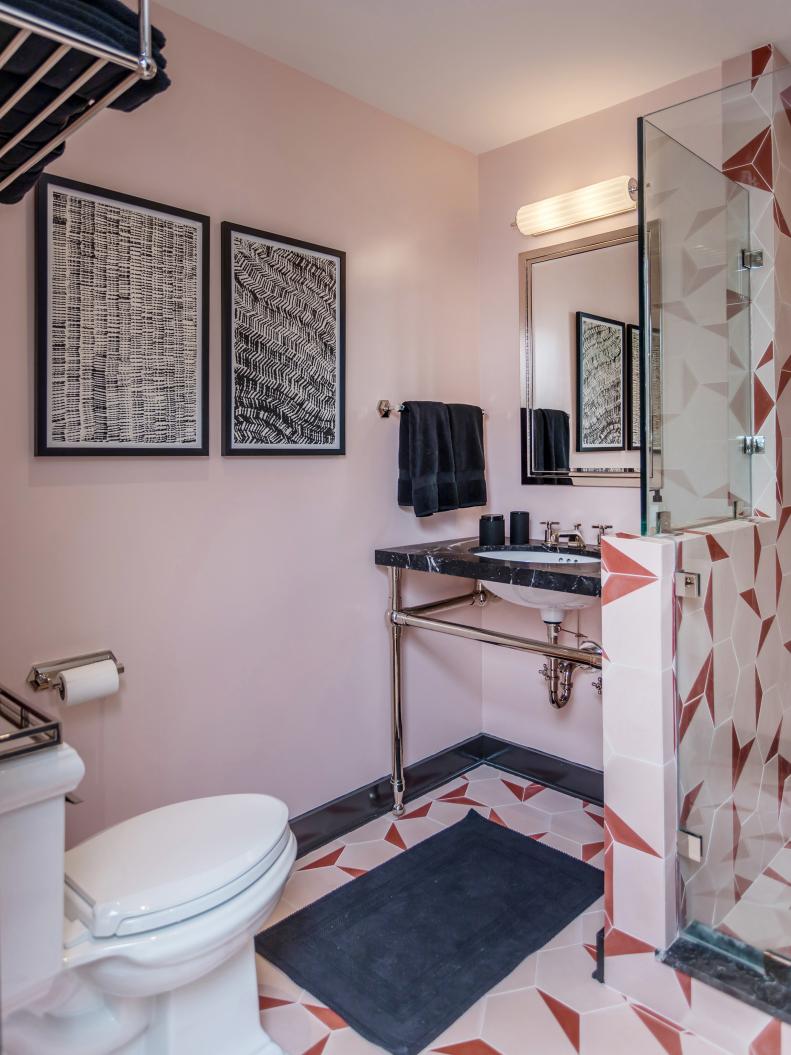 Pink Bathroom with Geometric Tiles