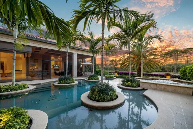 Resort-Like Backyard in Naples, Florida Tropical Pool and Hot Tub