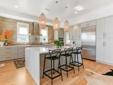 Neutral Kitchen With Basket Pendants