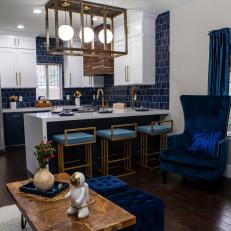 Eclectic Blue Living Room with Blue Armchair