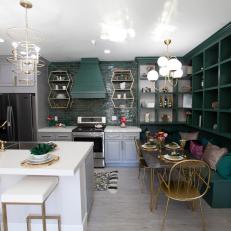 Contemporary Green Kitchen with Green Built-in Bench 