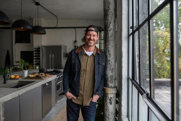 As seen on Restored by the Fords, Steve Ford in the kitchen of his personal apartment in Pittsburgh, PA. Steve and Leanne restored the industrial warehouse and created an urban apartment.