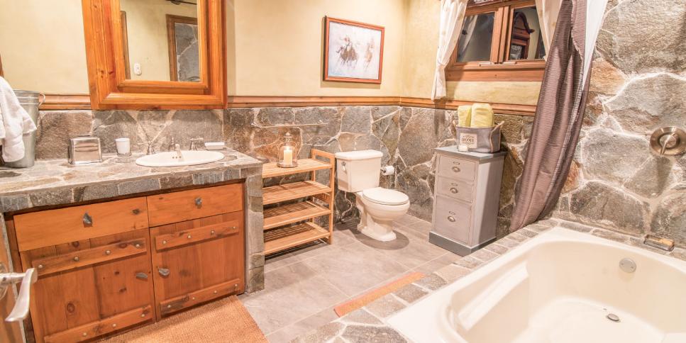 Rustic Bathroom With Stone Walls Bathroom With Stone Walls