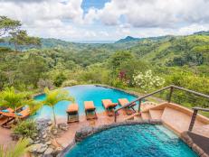 Mansion Backyard with Hot Tub and Pool and Expansive Rain Forest View