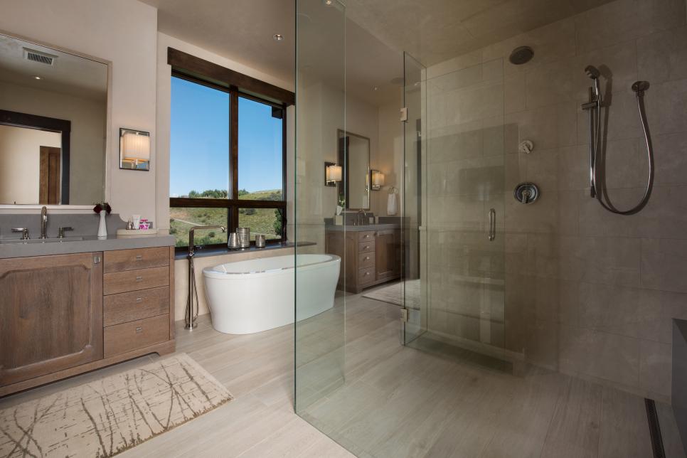 Spacious Master Bathroom with Designer Features Master Bath With Freestanding Tub and Glass Shower