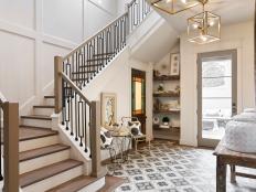 Neutral Transitional Foyer With Graphic Floor