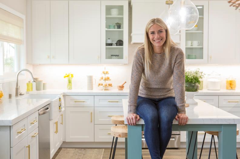 As seen on Hidden Potential, designer Jasmine Roth pauses in the kitchen of the Gilberto family's newly renovated home in Huntington Beach, California.