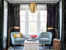 Eclectic Sitting Area With Blue Chairs