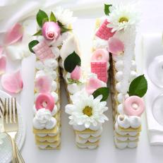 DIY Monogram Cream Tart Wedding Cake