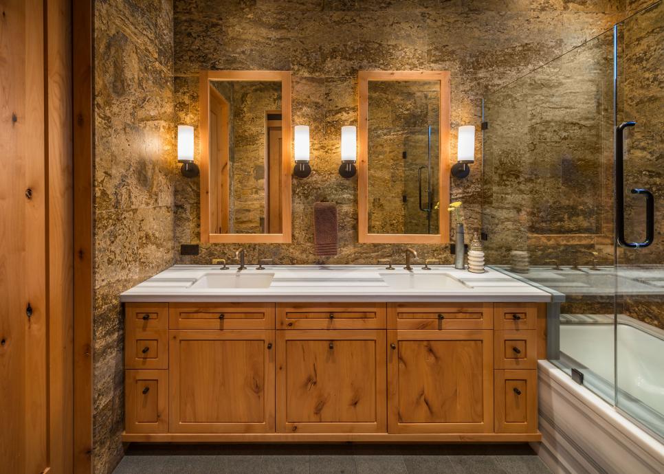 Rustic Bathroom With Wood Mirrors Rustic Bathroom With Wood Mirrors