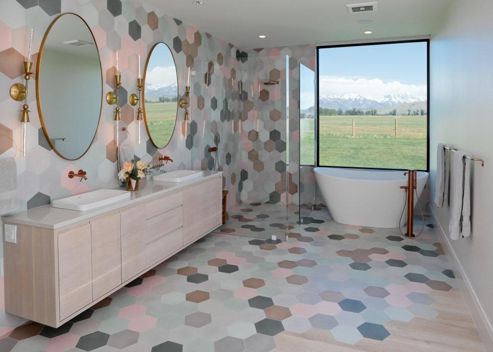 Pastel Spa Bathroom With Mountain View Pastel Spa Bathroom