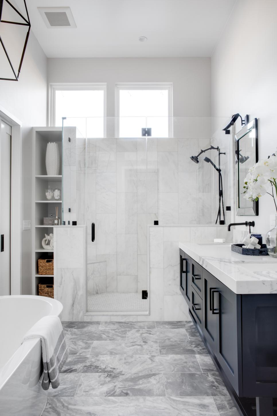Black and White Spa Bathroom With White Orchid Black and White Spa Bathroom